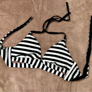 Kona Sol Black and White Striped Triangle Bikini Top